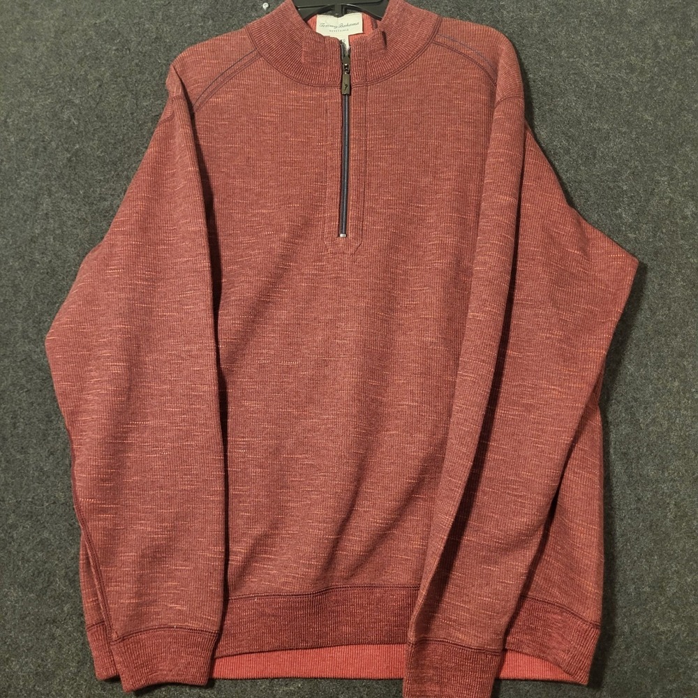 Tommy Bahama Reversible Quarter Zip Pullover Mens XL Red Orange Marled Sweater